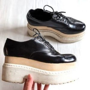 JEFFREY CAMPBELL Rockwood black leather super chunky platform oxford loafers